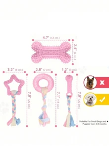 6件装幼犬磨牙玩具，小型犬咀嚼玩具，带绳子，可爱柔软橡胶材质，适合猫妈妈、狗妈妈、爱猫人士、爱狗人士、最佳猫妈妈、最佳狗妈妈 - 粉色 - 查看 6