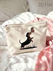 Cute Dachshund And Butterfly Makeup Bag (Faux Embroidery 2D) - Large Capacity Zipper Travel Makeup Organizer, Durable Fabric, Portable Daily Travel Makeup Bag, Suitable For Men And Women - Multicolor - View 7
