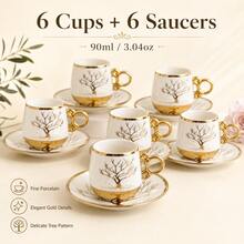 12-Piece 90ml/3oz Espresso Cups With Saucers Set, 6 Cups + 6 Saucers, White & Gold Ceramic Coffee Cup Set With Gold Handles, Elegant Demitasse Tea Cups In Gift Box For Home Cafe, Afternoon Tea, Wedding & Housewarming Gift - White - View 2