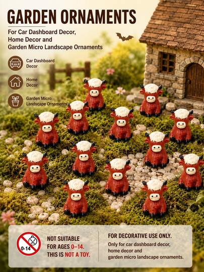 50/10pcs Mini Resin Highland Cow, Highland Cow Theme Party Favors, Cute Highland Cow Sculpture Decor, Handmade Resin Cow Sculpture Decoration, Suitable For Fairy Garden, Miniature Landscape, Various DIY Projects And Decor, Landscape Office Garden Desktop Party Desktop Decoration (Not A Toy, Only For Gardening And Home Decor)