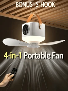 可攜式 USB 充電吊掛式風扇附夜燈，可隨處安裝，配備遙控器與可伸縮折疊三腳架，內建充電電池，露營工具，適用於帳篷、露營、露營車、旅行、燒烤、釣魚，超長續航，適合露營、宿舍與戶外使用，持久電池，強勁氣流 - 可充電吊扇 - 查看 1