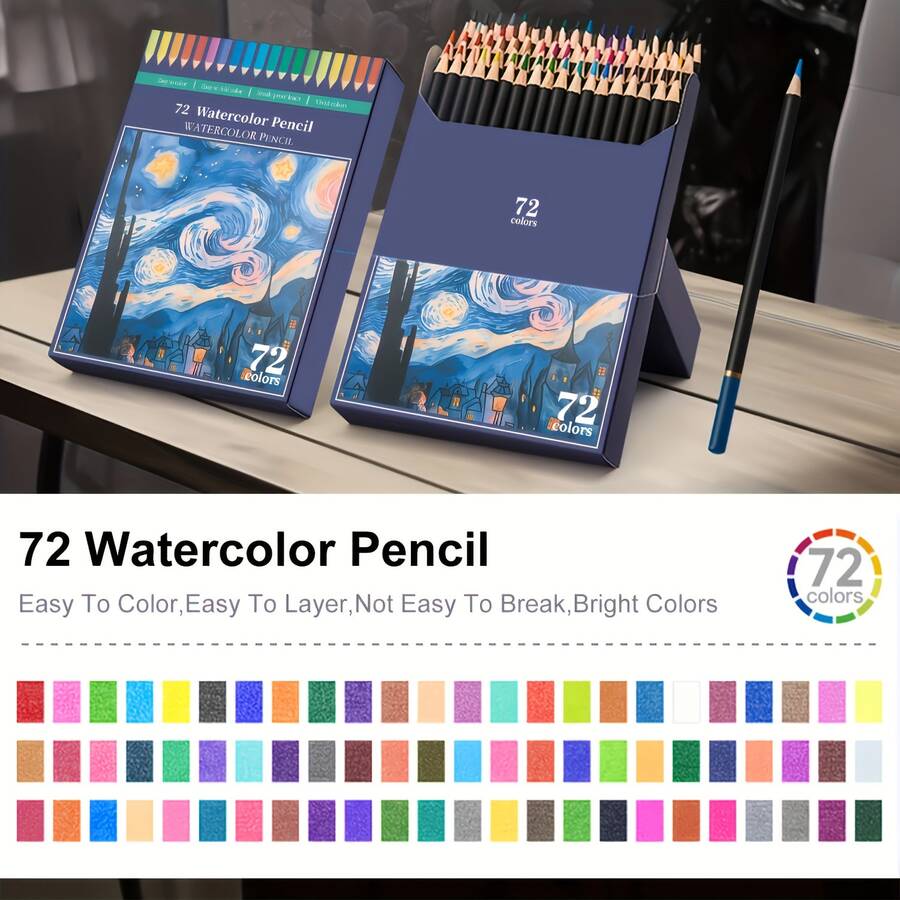 24/36/48/72/120 Professional Colored Watercolor Pencils Set For Adults & Teens - Premium Art Supplies With Vibrant Colors, For Professional Artistic Use - 72 Colors Water Soluble Colored Pencils - View 1