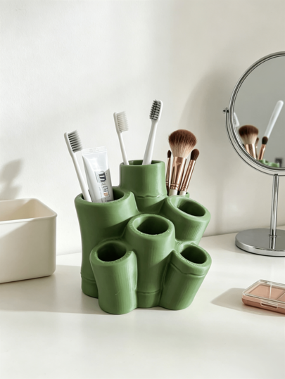 New 3D Printed Green Bamboo-Shaped 6-Slot Toothbrush Holder, Small Bathroom Decor Toothbrush Storage