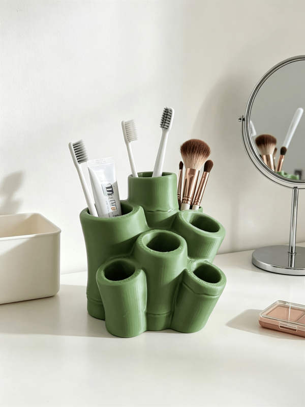 New 3D Printed Green Bamboo-Shaped 6-Slot Toothbrush Holder, Small Bathroom Decor Toothbrush Storage