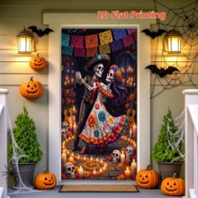 2D Flat Banner 1pc Day Of The Dead Theme Vintage Dancing Skeleton Background Cloth, Suitable For Mexican Theme Party, Carnival Decoration, Indoor/Outdoor Holiday Backdrop, Photography Cloth, Wall Hanging Decor, Holiday Arrangement, Halloween Decoration Hanging Cloth, Polyester Material - A - View 3