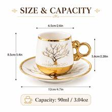 12-Piece 90ml/3oz Espresso Cups With Saucers Set, 6 Cups + 6 Saucers, White & Gold Ceramic Coffee Cup Set With Gold Handles, Elegant Demitasse Tea Cups In Gift Box For Home Cafe, Afternoon Tea, Wedding & Housewarming Gift - White - View 3