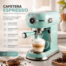 Cafetera Eléctrica Retro Kitchenes, Espresso, Capuchino y Espuma, de 1.5L, 600W de Potencia, Color Verde Menta, Diseño Vintage y Elegante, Fácil de Limpiar - verde menta - Ver 1