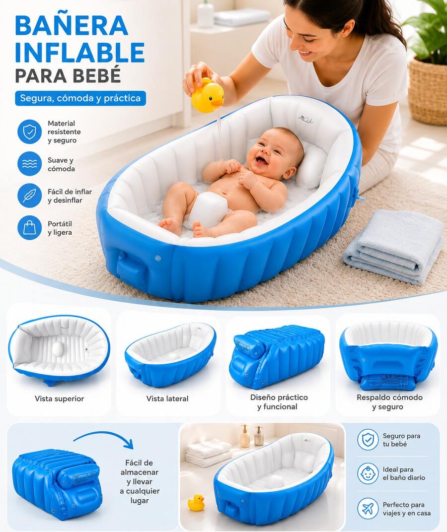 Bañera Inflable Para Bebés Portátil Tina Plegable Con Bomba, Tina de bebé inflable - Azul - Ver 1