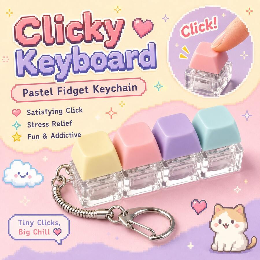 Cute Keyboard Fidget Keychain,4-In-1 Stress Relief ClickerToy With ,Keyboard Button Finger Clicker For Anxiety Relief - Multicolor - View 1