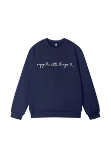 Women's Autumn/Winter New Minimalist No-Print Casual Fashion Versatile Crew Neck Sweatshirt - Navy Blue - View 3