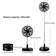 Outdoor Aluminum Alloy Foldable Fan, Portable Remote Control Quiet Timed Vertical Telescopic 7200mAh High Airflow Long Lasting Battery, Multifunctional Fan For Home & Camping - Other - View 14