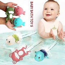 嬰兒洗澡水上玩具套裝，發條青蛙、螃蟹、小丑魚、海龜，嬰兒幼兒浴室游泳玩具 - 彩色 - 查看 2