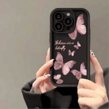 1. Casing Ponsel Motif Kupu-kupu Merah Muda Gelap, Huruf Inggris Merah Muda, Kartun Lucu, Kreatif, Personalisasi, Sederhana, Segar, Gaya Eropa dan Amerika untuk Anak Perempuan, Bingkai Lensa Hitam Buram, Desain Bertingkat, Casing Lembut Anti Jatuh Lengkap, Cocok untuk iPhone, Pelindung Casing Ponsel - MultiWarna - View 3