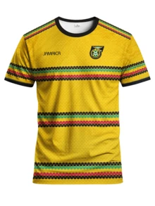 Jamaica Style Customized Men's Soccer Jersey & Customizable Name & Number & Round Neck Soft Lightweight Sports Top & Yellow Summer - Yellow - View 3