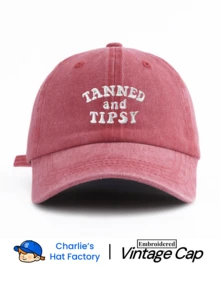 1件 TANNED AND TIPSY 刺繡水洗棒球帽，經典休閒時尚復古軟汗帶可調節輕量百搭爸爸帽 - 白色刺繡 - 查看 19