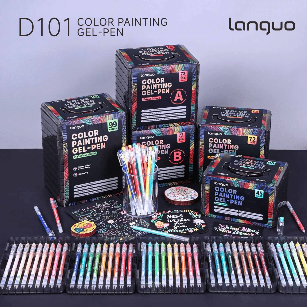 Languo 45/72/99/144 Colors Fluorescent Gel Pen Set, 0.6mm Fine Tip Marker Pens, Suitable For Drawing, Coloring And Professional Art Creation, With Plastic Storage Box - Sets - View 1