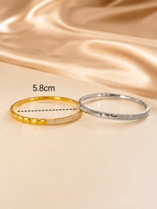 1pc Luxury Geometric Style Zirconia Inlaid Square Pave Segmented Bracelet For Women, Recommended For Shopping, Annual Meeting, Dating, Party, Vacation And Travel - Bracelet - View 3