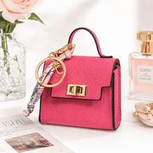 Mini Square Bag Pendant Keychain - High Quality Leather With Colorful Strap, Cute Car Keychain & Bag Charm Accessory - Blue - View 12