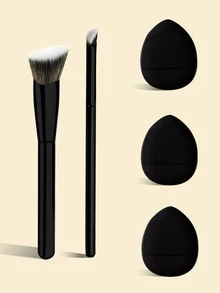 5pcs Triangle Highlighter Makeup Brush Set, Tear Groove & Mid-Face Nasolabial Folds Brightening, Concealer Brush, No Brush Marks, Daily Makeup Brush For Students, Slouchy People, Makeup Artists & Beginners - Black - View 1