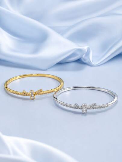 1 Stück Stück süßes & sanftes Stil Zirkonia verzierte Schleife dünnes Armband für Frauen, geeignet für den täglichen Gebrauch, Einkaufen, Ausflüge und lässige Anlässe
