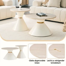 Set Of 2 Coffee Tables From The Sanduhr Series With Distinctive Conical Shape, Melamine Tabletop With Wood Look + Cream Colored Metal Base, Space Saving And Stackable, Ideal For Living Room, Bedroom And Office. - Wood + Metal - View 9