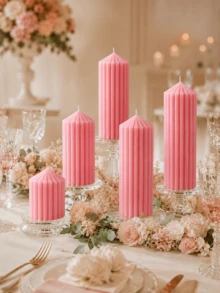 Pink Giant Tooth Pillar Candle, Decorative Shaped Candle, Smokeless Soy Wax, Multiple Sizes, Suitable For Daily Decor, Wedding Scene Arrangement, Birthday Party Atmosphere, Dining Table, Living Room, Counter Display, Christmas, Halloween, Holiday Gift - Pink - View 3