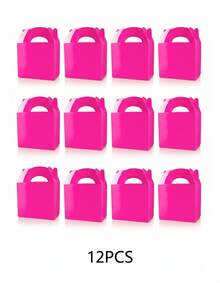Set de 12 Cajas de Cartón con Asa para Dulces y Regalos, 14 * 9,5 * 12 cm, Color Morado, Azul Celeste, Fucsia, Rosa, Azul Royal, Negro, Verde, Amarillo, Naranja o Rojo, para Cumpleaños, Fiestas y Eventos - Rosa Roja - Ver 7