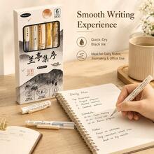 5支可伸縮凝膠筆，淺藍色靜音無噪音按壓筆，0.5mm細筆尖快乾黑色墨水順滑書寫筆，適用於考試、學校、辦公文具套裝 - 米色 - 查看 7