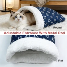 Comfortable And Warm Winter Cat Bed, Soft Plush Cat Sleeping Bag, Portable Cat Bed Suitable For Indoor Cats, 360° Enclosed Cat Hideout Suitable For Cats And Small Dogs, Suitable For 8.82-17.64 Lbs Cats (Cute Pattern) - Multicolor - View 5
