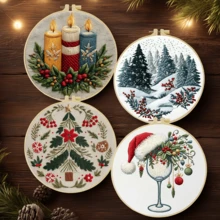 Handmade DIY Embroidery Set, 20x20cm/7.9x7.9 Inches, Christmas Theme, Beginner, Including Embroidery Cloth, Instruction Manual, Embroidery Frame And Needle And Thread, Holiday Gift For Friends Or Family, Decorative Handmade Artwork - A - View 2