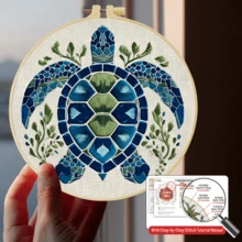 手工DIY刺繡套件 20x20cm/7.9x7.9英吋 水下動物 初學者適用 包含刺繡布、說明書、刺繡繃框與針線 適合送給朋友或家人的節日禮物 裝飾性手工藝術品 - A - 查看 3