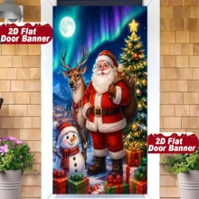 2D-Ebene - 1 Stück 2D-Flaggen-Hintergrund im Weihnachtsthema mit Weihnachtsmann, Rentier, Schneemann, geschmücktem Weihnachtsbaum und Geschenkbox-Verpackung, kombiniert mit einem mit Aurora gefüllten Winter-Schneelandschaftsdesign, keine Stromversorgung erforderlich - A - Übersicht 3