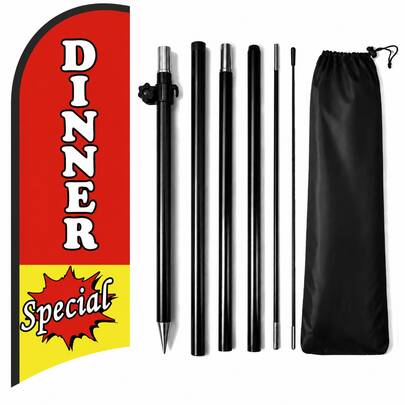 RXDAMTECH Commercial Dinner Feather Flag, 8.2FT Outdoor Advertising Curved Banner (Includes Flag Pole And Ground Stakes) - Tear-Resistant Polyester Fiber Dinner Signage For Stores And Events