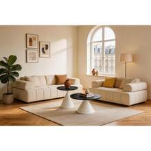Set Of 2 Coffee Tables From The Sanduhr Series With Distinctive Conical Shape, Melamine Tabletop With Wood Look + Cream Colored Metal Base, Space Saving And Stackable, Ideal For Living Room, Bedroom And Office. - Black + Metal - View 9