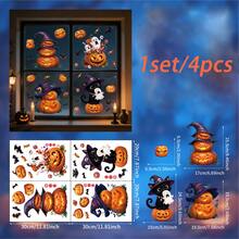 4pcs Halloween Stickers, Vintage Black Cat & Pumpkin Design Window Decals Wall Stickers, Black Cat Pumpkin Witch Design Style Halloween Window Decals, Halloween Party Decoration, Halloween Party Supplies, Halloween Decor, Halloween Gifts, Halloween Restaurant Background Decoration, Halloween Home Decor, Halloween Room Decoration, Halloween Kitchen Window Supplies, Autumn Decoration, Party Gifts - B - View 10