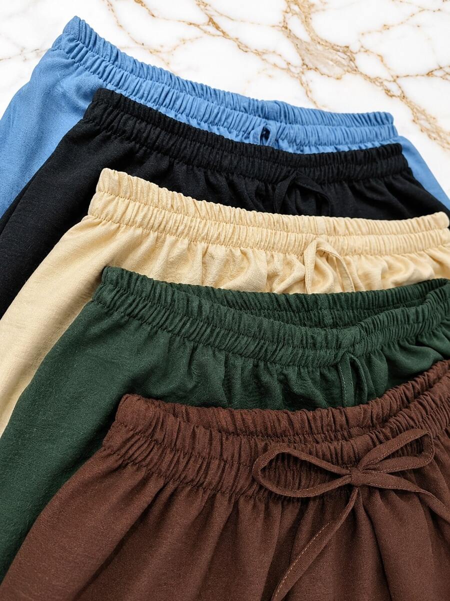 Kit 5 Shorts Plus Size Feminino em Tecido Duna Premium, Cós com Elástico, Cordão Decorativo, Cor Lisa, Confortável, Leve, Casual, Ideal para Verão, Praia, Passeio e Dia a Dia, G1 G2  G3