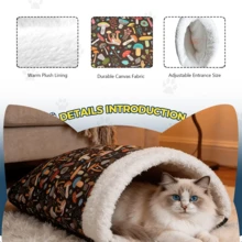 Comfortable & Warm Winter Cat Bed, Soft Plush Cat Sleeping Bag, Portable Cat Bed For Indoor Cats, 360° Enclosed Cat Hideout Bag Suitable For Cats And Small Dogs, Fits 8.82-17.64 Lbs Cats (Cute Pattern) - Multicolor - View 10