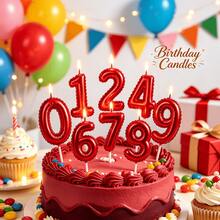 1件紅色花卉裝飾生日蠟燭，手繪生日數字0-9生日蠟燭，生日蛋糕裝飾，生日派對裝飾，適用於生日、週年紀念、性別揭曉派對、單身女派對、畢業典禮 - 紅色花卉 - 查看 5