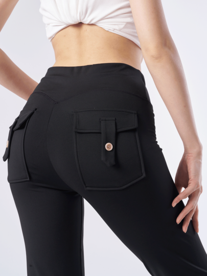 1pc Hip Pocket Sports Flare Pants