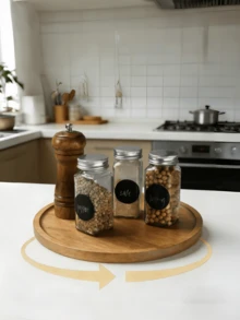 1/2pcs Kitchen Spice Rack, Kitchen Storage Rack, Kitchen Supplies, Wooden Tray, Spice Container, Kitchen Storage Items, Tray, Kitchen Decor, Rotating Tray, Solid Wood Tray, 8-Inch Round Multifunctional Tray, Round Wooden Spice Rack, Kitchen Organizer Rack, Cabinet Rotating Tray, Countertop, Table Or Dining Room, Holiday Gift, Home Kitchen Storage Tray, Kitchen Gadgets, Suitable For Halloween, Christmas And Other Holidays - Chocolate Brown - View 1