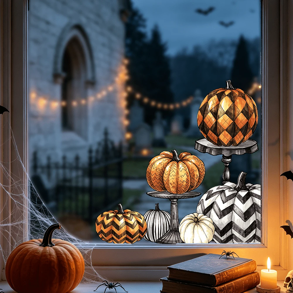 1/2pcs Halloween Pumpkin Static Window Clings, Double-Sided Reusable Glass Stickers For Home Kitchen Door, Holiday Party Decoration, Thanksgiving Autumn Window Decals