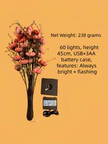 1PC 60CM 60LED Poppy Azalea Tree Light, USB & Battery Operated Warm White Artificial Flower Tree Lamp, Tabletop Decor For Bedroom Wedding Holiday Party - Yellow - View 10