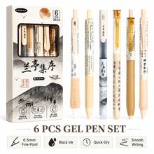 5支可伸縮凝膠筆，淺藍色靜音無噪音按壓筆，0.5mm細筆尖快乾黑色墨水順滑書寫筆，適用於考試、學校、辦公文具套裝 - 米色 - 查看 6