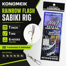 1 Pack Rainbow Flash Sabiki Rig With 6 Gold Hooks, Glow Beads And Iridescent Fish Skin, Ready-Tied Fishing Bait Rig For Freshwater And Saltwater - Violet Purple - View 1