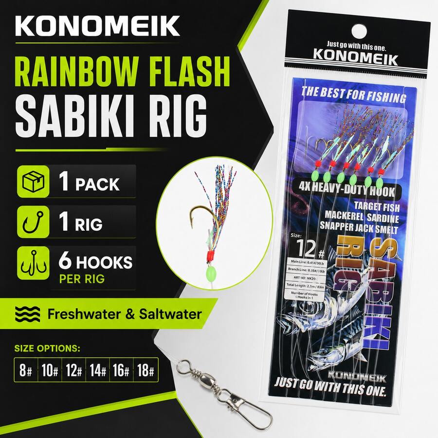 1 Pack Rainbow Flash Sabiki Rig With 6 Gold Hooks, Glow Beads And Iridescent Fish Skin, Ready-Tied Fishing Bait Rig For Freshwater And Saltwater - Violet Purple - View 1