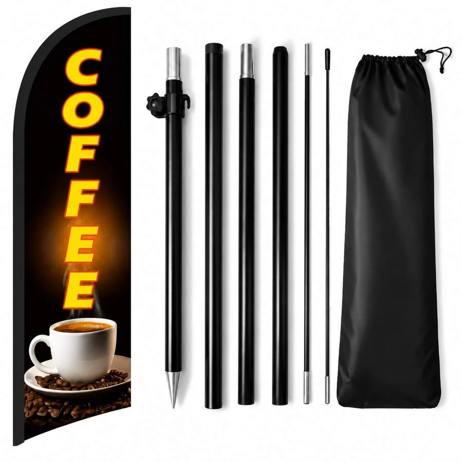 RXDAMTECH Commercial Yellow Coffee Feather Flag, 7.2FT Outdoor Advertising Curved Banner (Includes Flag Pole And Ground Stakes) - Tear-Resistant Polyester Yellow Coffee Signage For Stores And Events - Advertising Flag - View 1