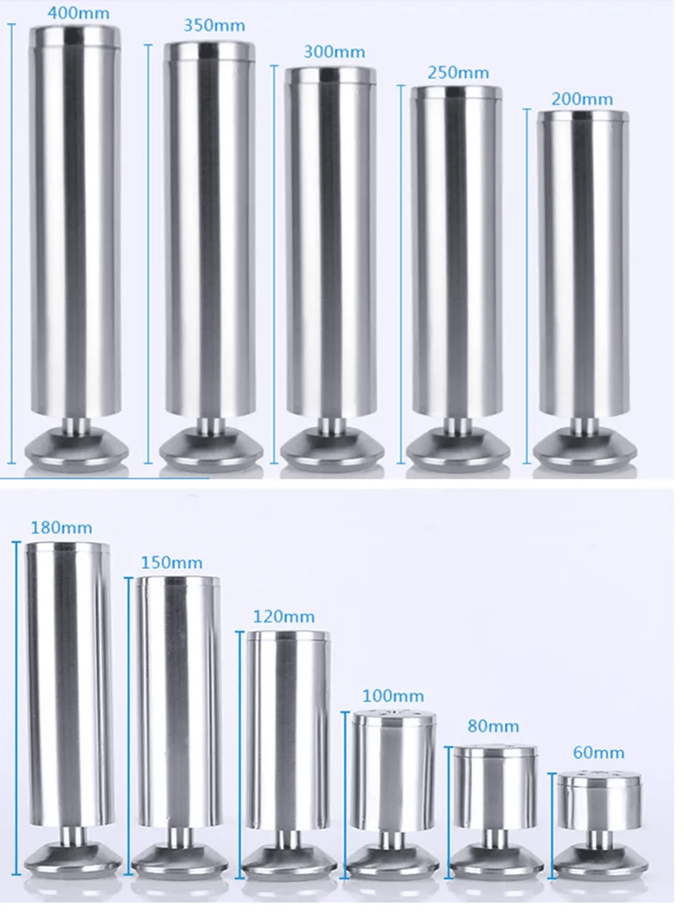 1pc Adjustable Stainless Steel 6-30cm Furniture Legs For Cabinet, Table, Sofa, Bed, Furniture Legs - Silver - View 1