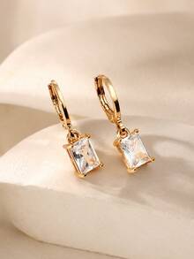 2pcs/set Cubic Zirconia Decor drop Earrings - Green - View 2