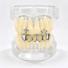 1 Set 4-Point Star & Heart Hollow Bar Zirconia 3 Pieces Set, Personalized Cute Hip-Hop Teeth Grillz Party Funny Gathering Accessories - Multicolor - View 3