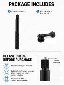 120cm可伸縮自拍棒 附1/4"螺絲,便攜式單腳架,適用Osmo Action Pocket相機,防滑手柄,適合旅行Vlog直播 - 查看 11
